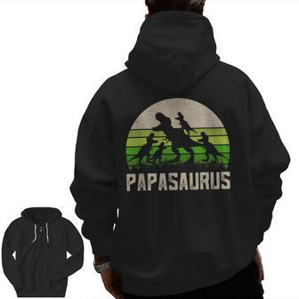 Grandpa Papasaurus Dinosaur 4 Kids Fathers Day Zip Up Hoodie Back Print | Mazezy