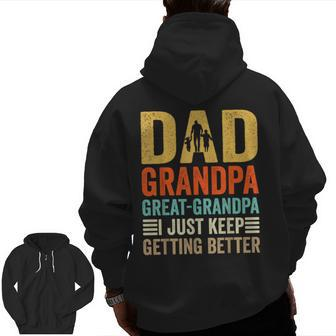 Great Grandpa Promoted Grandad Fathers Day Granddad Grandpa Zip Up Hoodie Back Print | Mazezy