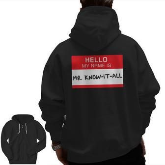 Guy Hello I'm Mr Know-It-All Dad Boys Teens Zip Up Hoodie Back Print | Mazezy