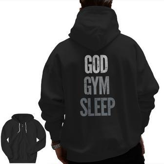 Gym Quotes God Gym Sleep Zip Up Hoodie Back Print | Mazezy