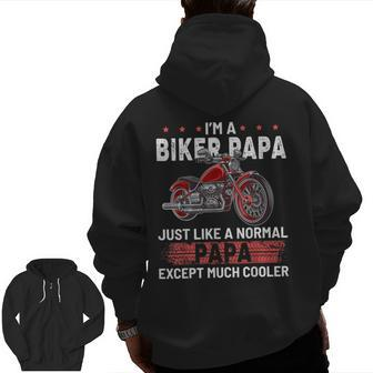 Motorcycle Biker Papa Dad Grandpa Zip Up Hoodie Back Print | Mazezy
