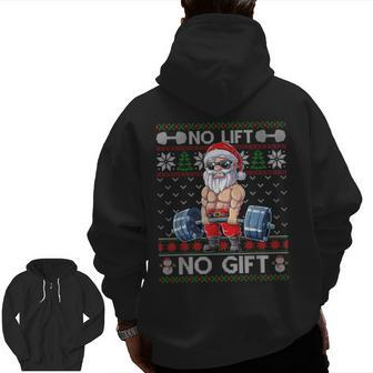Muscle Santa Lifting Christmas Ugly Christmas Sweater Zip Up Hoodie Back Print | Mazezy