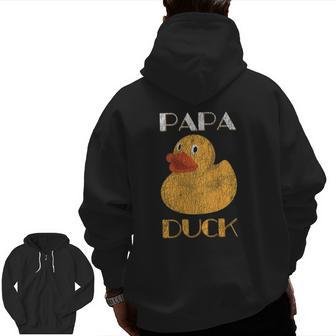 Papa Duck Farm Animal Distressed Father's Day Zip Up Hoodie Back Print | Mazezy