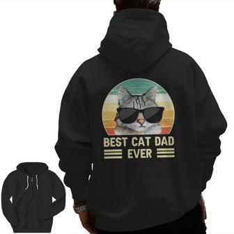 Retro Best Cat Dad Ever Cat With Sunglasses Zip Up Hoodie Back Print | Mazezy