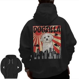 Retro Japanese Dogzilla Maltese Zip Up Hoodie Back Print | Mazezy