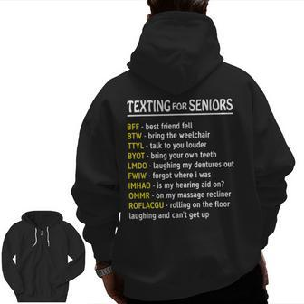 Senior Citizen's Texting Code T For Grandpa Zip Up Hoodie Back Print | Mazezy