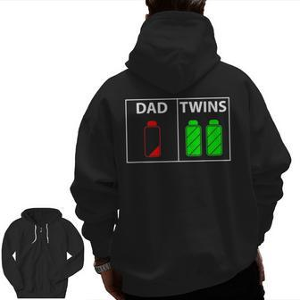 Twin Dad Low Battery Power Twins Father's Day Zip Up Hoodie Back Print | Mazezy