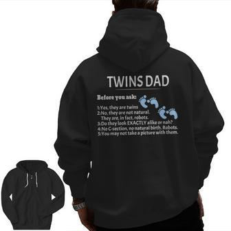 Twins Dad For Father's Day Twins Dad For Dad Zip Up Hoodie Back Print | Mazezy
