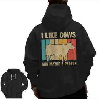 Vintage Cow Cow Farmer Men Women Cattle Lover Zip Up Hoodie Back Print | Mazezy