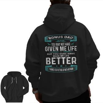 Vintage Father's Day Bonus Dad From Daughter Son Boys Zip Up Hoodie Back Print | Mazezy