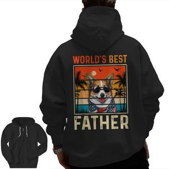 Worlds Best Father Retro Fathers Day Dog Dad Zip Up Hoodie Back Print | Mazezy