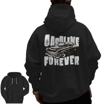 Gasoline Forever Gas Cars Vintage Muscle Car Cars Zip Up Hoodie Back Print | Mazezy UK
