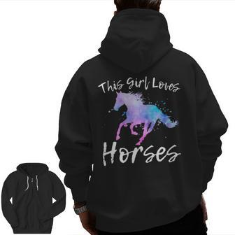 This Girl Loves Horses Equestrian Ridingn Girl Kid Women Zip Up Hoodie Back Print | Mazezy