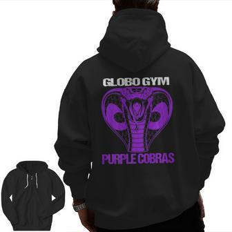 Globos Gyms Purples Cobrases Dodgeball Gym Zip Up Hoodie Back Print | Mazezy
