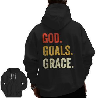 God Goals Grace Christian Workout Fitness Gym Zip Up Hoodie Back Print | Mazezy