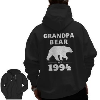 Grandpa Bear Est1994 Vintage Bear For Grandfathers Zip Up Hoodie Back Print | Mazezy