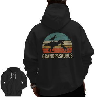 Grandpa Dinosaur Grandpasaurus 2 Two Grandkids Zip Up Hoodie Back Print | Mazezy