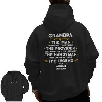 Grandpa Family Quote Usa City Albion Michigan Zip Up Hoodie Back Print | Mazezy