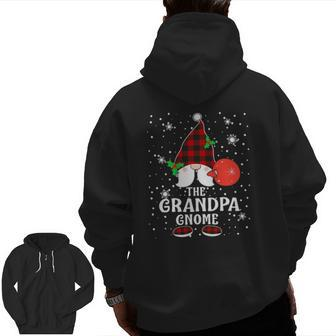 Grandpa Gnome Buffalo Plaid Matching Family Christmas Pajama Zip Up Hoodie Back Print | Mazezy