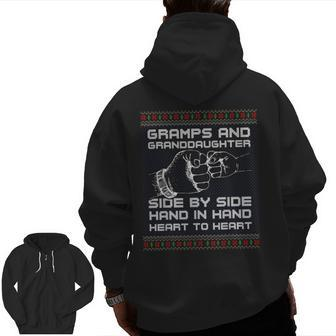 Grandpa Gramps & Granddaughter Heart Xmas Ugly Sweater Zip Up Hoodie Back Print | Mazezy