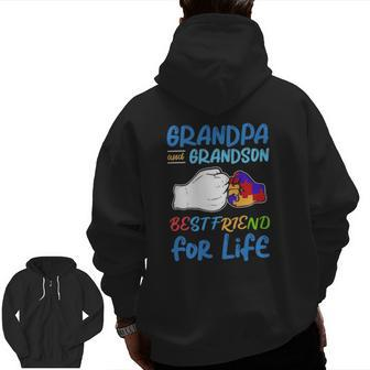 Grandpa And Grandson Bestfriend For Life Autism Awareness Zip Up Hoodie Back Print | Mazezy