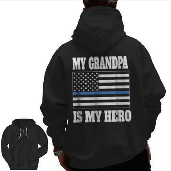 My Grandpa Is My Hero Police Grandchild Kids Zip Up Hoodie Back Print | Mazezy