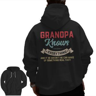 Grandpa Know Everything Vintage Grandpa Daddy Zip Up Hoodie Back Print | Mazezy