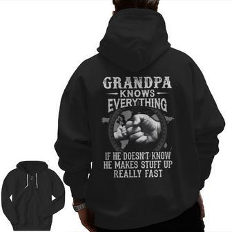 Grandpa Knows Everything Classic Fist Bump Father's Day Zip Up Hoodie Back Print | Mazezy