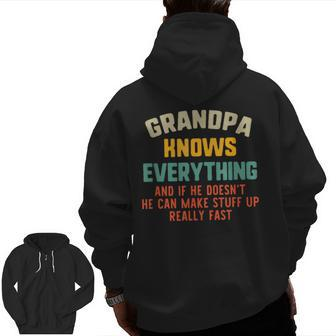 Grandpa Knows Everything Vintage Father's Day Zip Up Hoodie Back Print | Mazezy