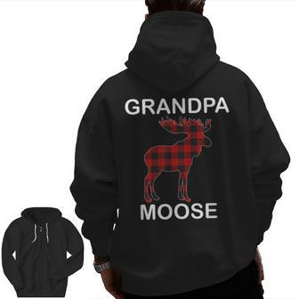 Grandpa Moose Red Plaid Buffalo Matching Family Pajama Zip Up Hoodie Back Print | Mazezy