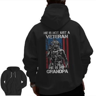 My Grandpa Is A Veteran Patriotic Proud Usa Veteran Flag Zip Up Hoodie Back Print | Mazezy