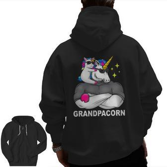Grandpacorn Muscle Unicorn Toddler With Grandpa Zip Up Hoodie Back Print | Mazezy