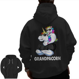 Grandpacorn Unicorn Grandpa And Baby Fathers Day Zip Up Hoodie Back Print | Mazezy