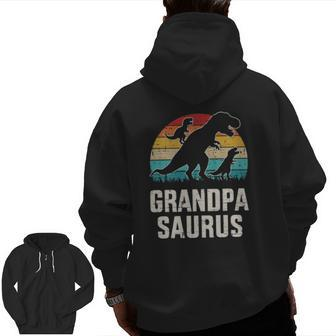 Grandpasaurus Vintage Dinosaur For Grandpa Father's Day Zip Up Hoodie Back Print | Mazezy