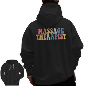 Groovy Massage Therapist Pocket Muscle Massage Therapy Squad Zip Up Hoodie Back Print | Mazezy