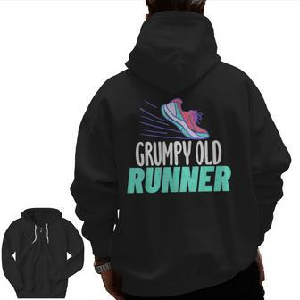 Grumpy Old Runner Grandpa Marathon Runner Zip Up Hoodie Back Print | Mazezy