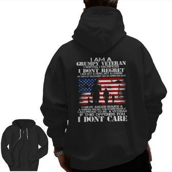 I Am A Grumpy Veteran I Don't Care-Military Veterans Zip Up Hoodie Back Print | Mazezy