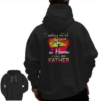 I Have A Guardian Angel Watching Over Me In Heaven I Call Him Father Christian Cross With Dragon Zip Up Hoodie Back Print | Mazezy
