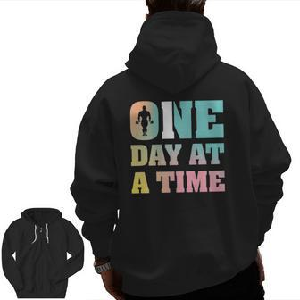 Gym One Day At A Time Zip Up Hoodie Back Print | Mazezy
