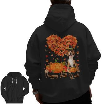 Happy Fall Y'all Beagle Dog Pumpkin Thanksgiving Zip Up Hoodie Back Print | Mazezy