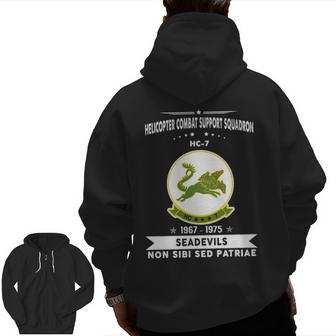 Helicopter Combat Support Squadron 7 Hc 7 Helsuppron 7 Seadevils Zip Up Hoodie Back Print | Mazezy