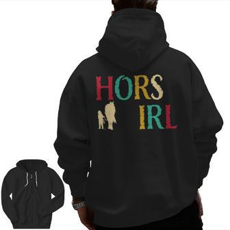 Horse Girl Cute Colorful Retro Horseback Riding Zip Up Hoodie Back Print | Mazezy