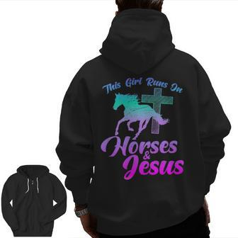 Horse Riding This Girl Runs Horses & Jesus Christian Zip Up Hoodie Back Print | Mazezy CA