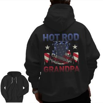 Hot Rod Grandpa American Flag Vintage Mechanic Zip Up Hoodie Back Print | Mazezy