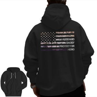 Husband Daddy Protector Hero Father's Day Dad Papa Idea Zip Up Hoodie Back Print | Mazezy