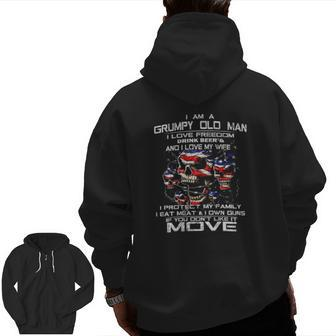 I'm A Grumpy Old Man I Love Freedom Beer And My Wife Grumpy Zip Up Hoodie Back Print | Mazezy