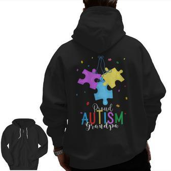 I'm A Proud Autism Grandpa Autism Awareness Puzzle Ribbon Zip Up Hoodie Back Print | Mazezy