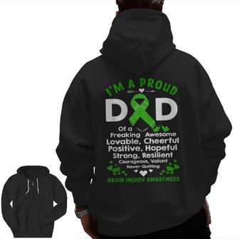 I'm A Proud Dad Of A Awesome Brain Injury Awareness Ribbon Zip Up Hoodie Back Print | Mazezy