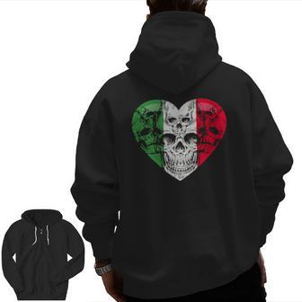 Italia Heart Fan Jersey Italy Flag With Skulls Zip Up Hoodie Back Print | Mazezy