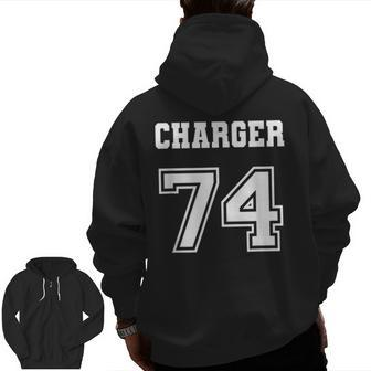 Jersey Style Charger 74 1974 Old School Classic Muscle Car Zip Up Hoodie Back Print | Mazezy
